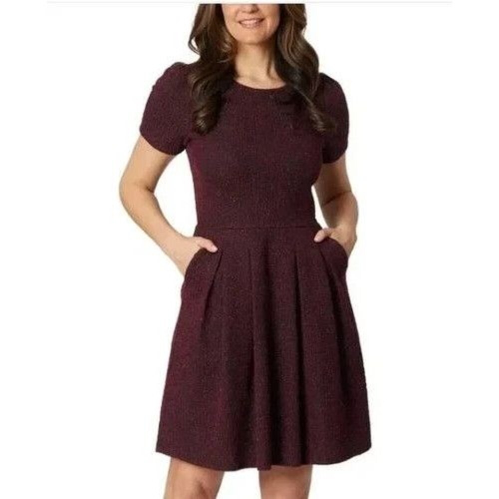 Draper James Fit Flare Knit Dress Dark Red Short Sleeve Women’s Size Medium